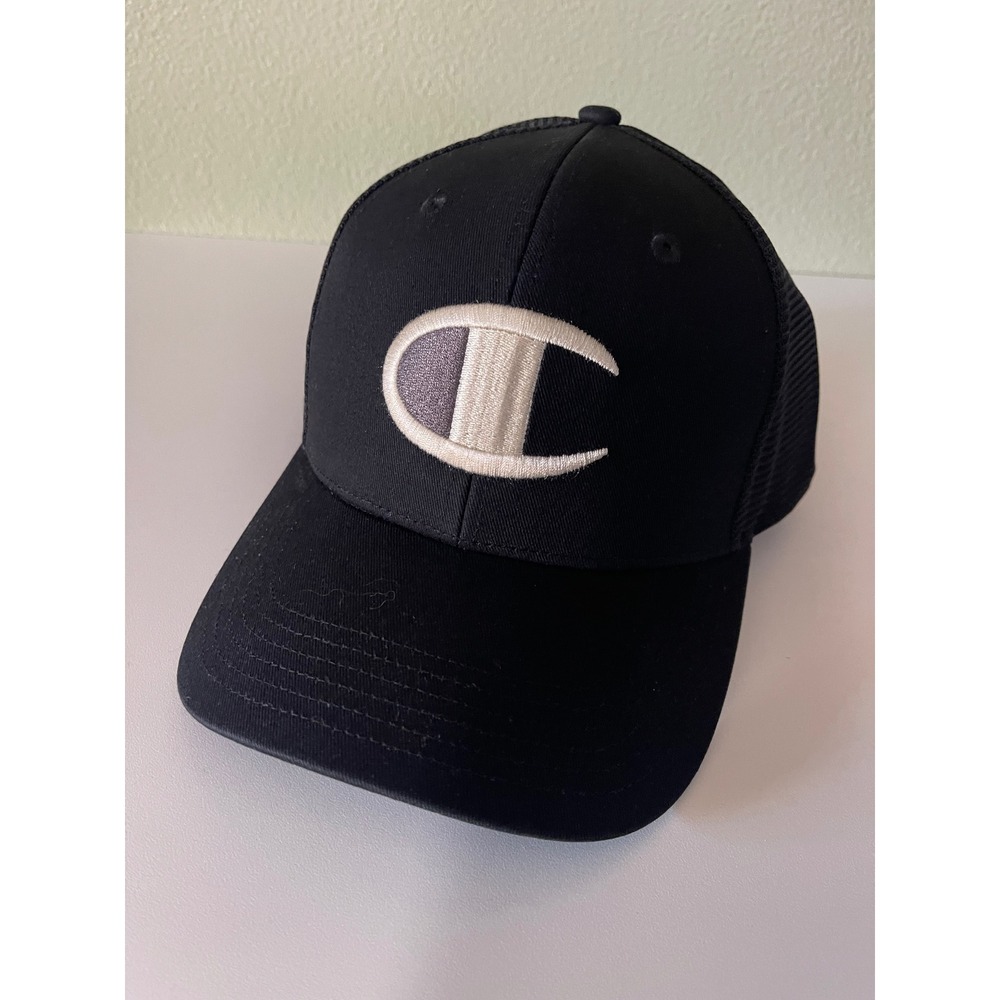 Champion SnapBack Men's Adjustable Black Mesh Trucker Hat Big Logo New